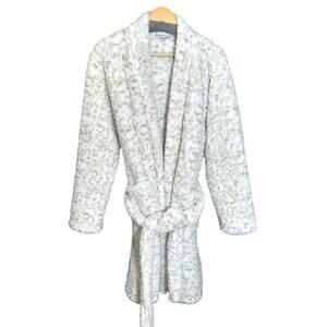 Katy Did  Snow Leopard Print Sherpa Like Womens Bath Robe With Pockets Size M